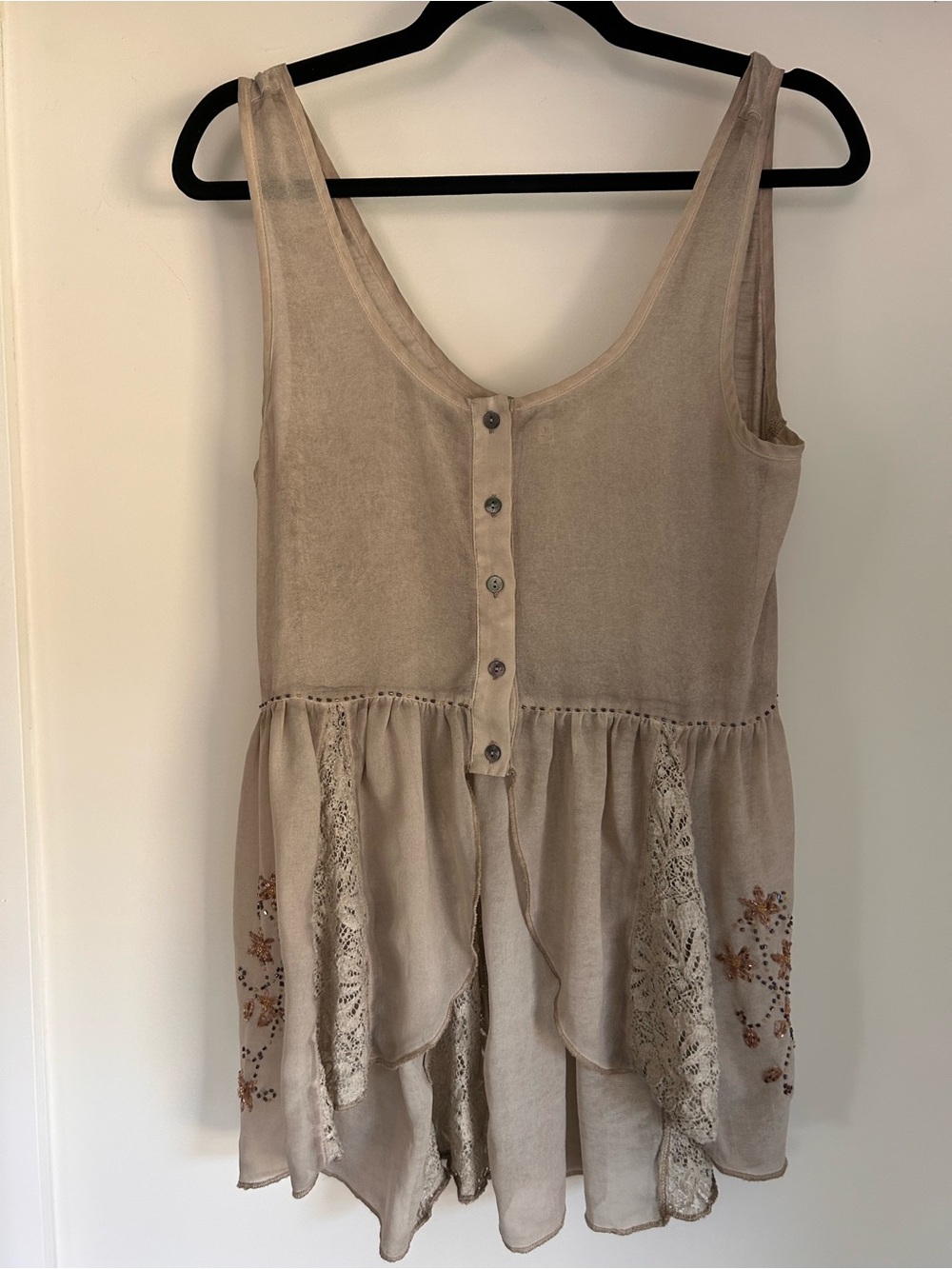 gimmicks by BKE Taupe Lace-Panel Button Tank
